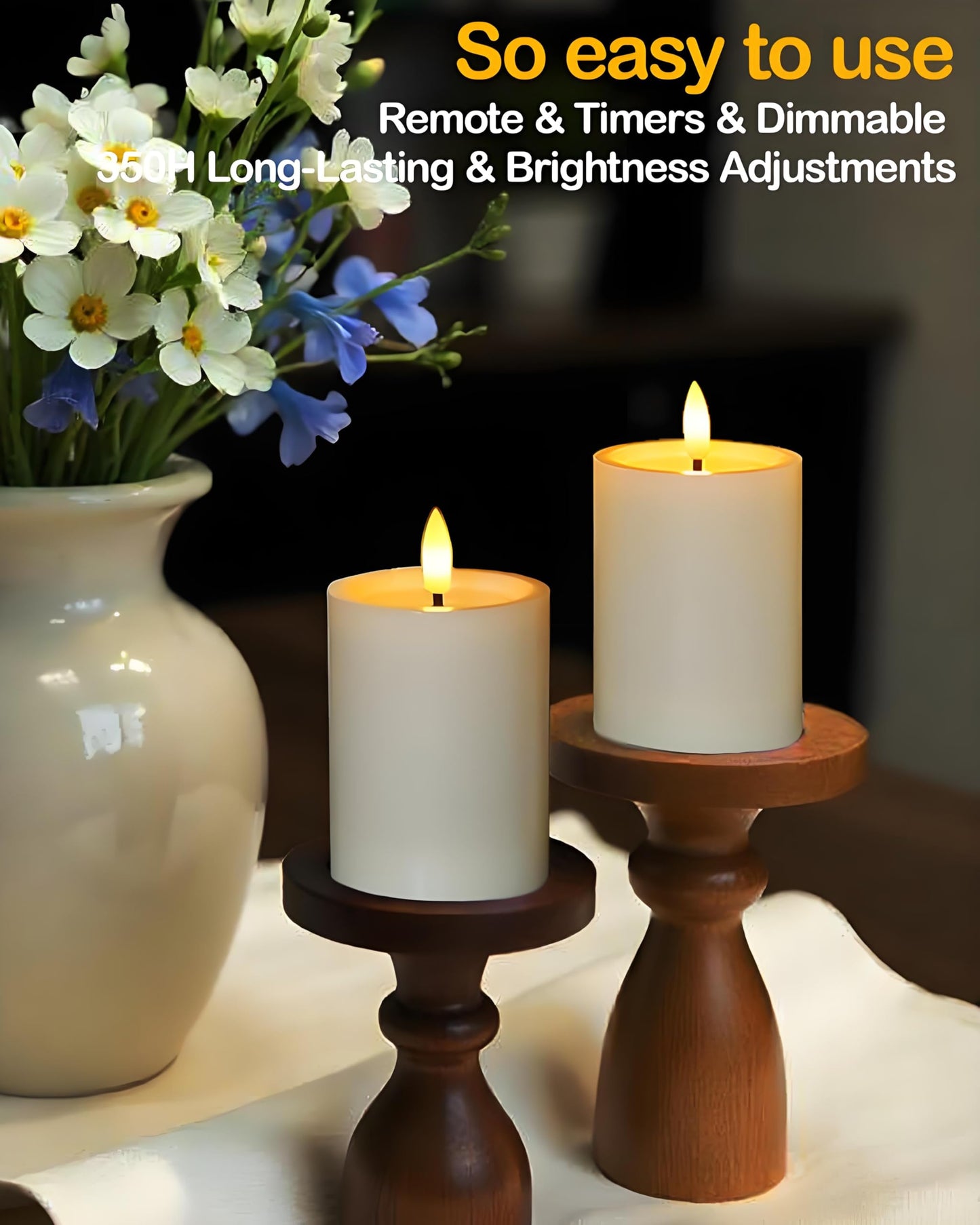 Gmnee 3"x4" Outdoor Waterproof Flameless Candles with Remote and Timers, LED Candles, Battery Operated Candles, Electric Fake Pillar Candles for Patio, Porch, and Lanterns Decor (Ivory)