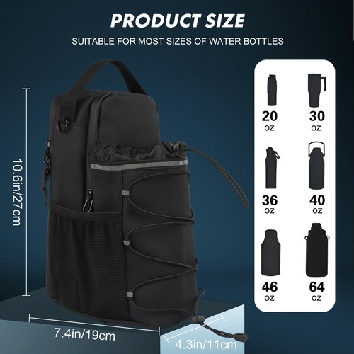 Magnetic Gym Bag & Water Bottle Holder for Men & Women | Fits 20oz to 64oz Bottles | Crossbody Sling with 4 Strong Magnets | Waterproof 900D Fabric with Phone & Key Pockets for Fitness, Gym & Sports