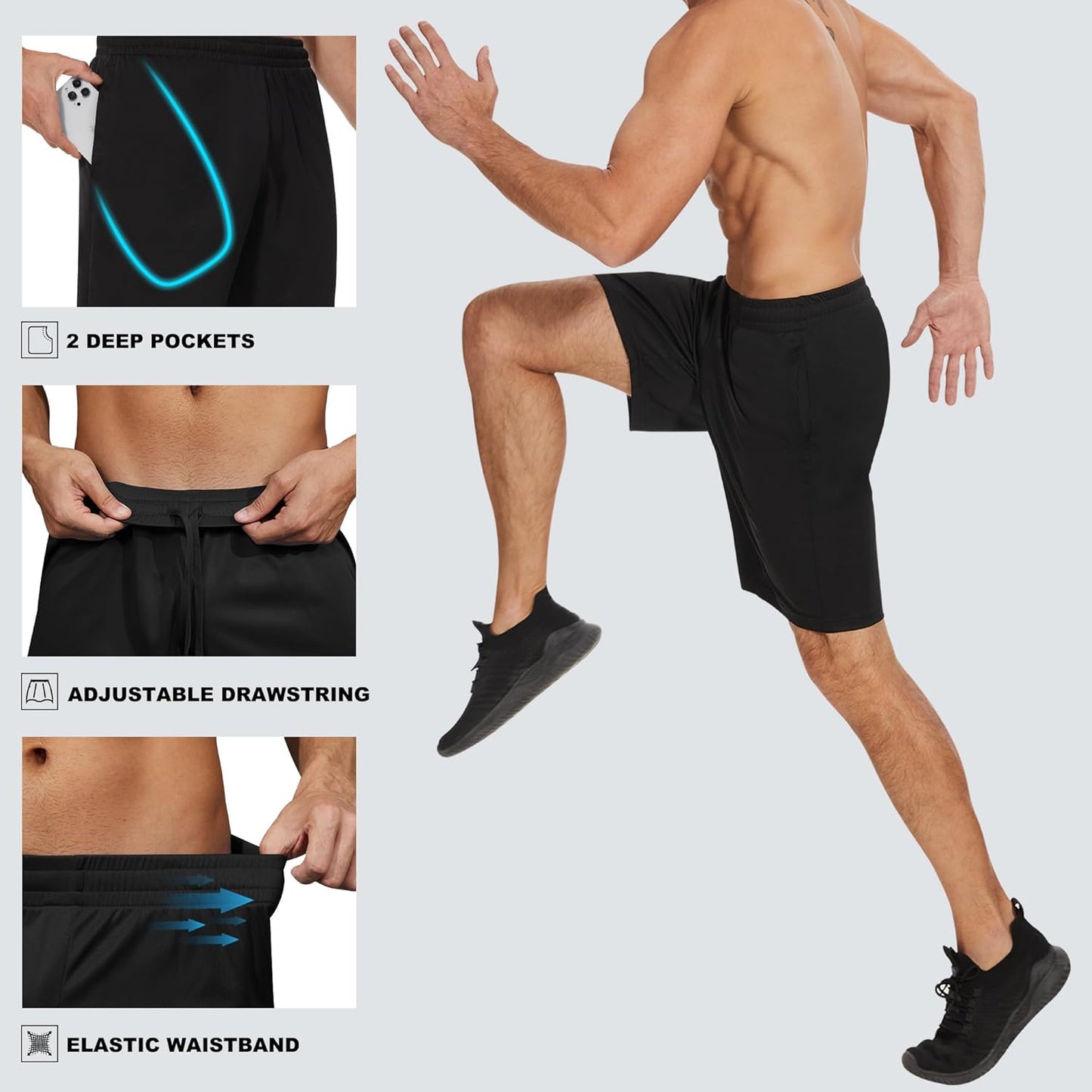 Skiennix Men's Athletic Shorts - Quick Dry Activewear with Pockets & Elastic Waistband | Comfortable Fit