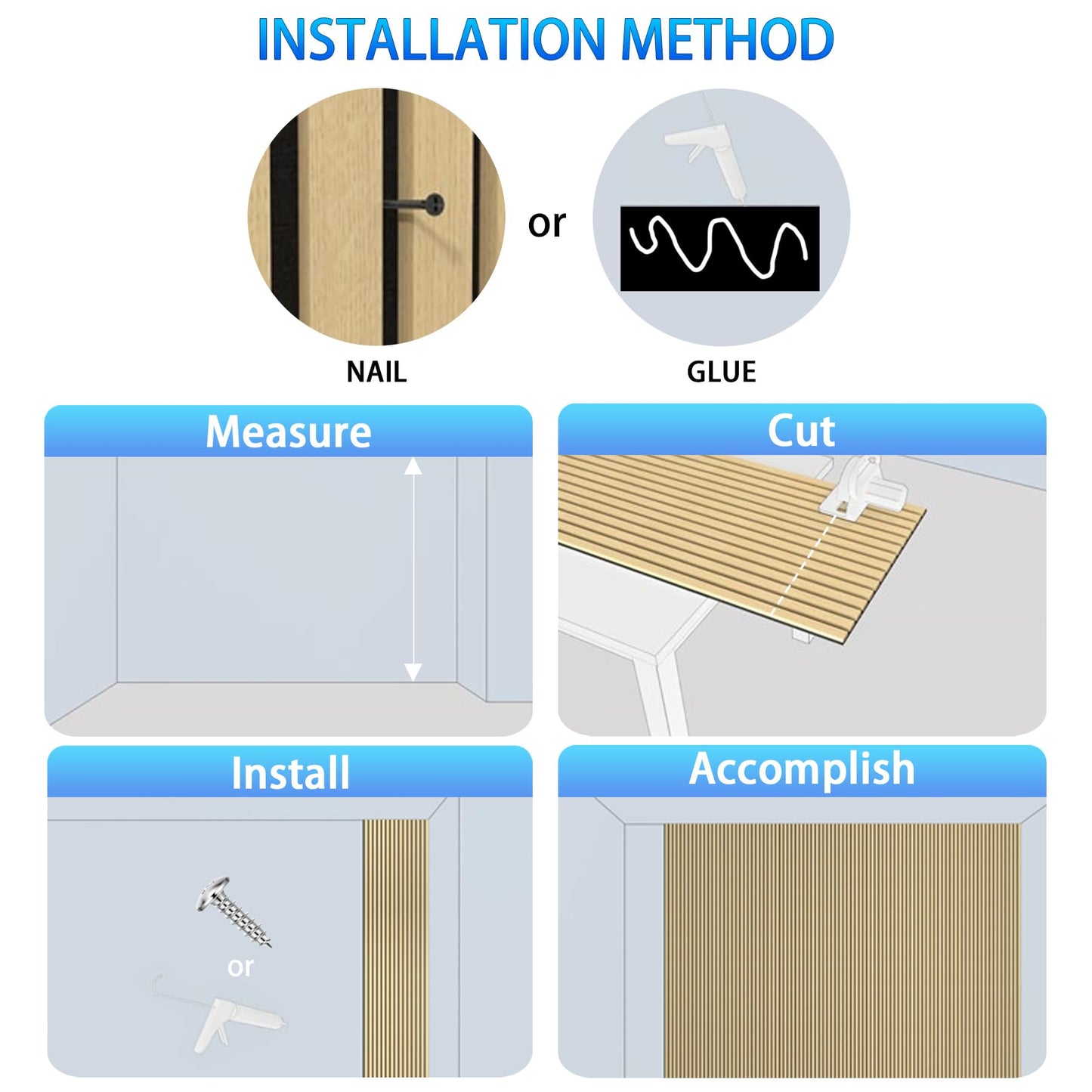 Taaizau 3D Slat Acoustic Wall Panels with Wood Finish Accent, 2 Pack Sound Absorbing Paneling for Studio, Office, Living Room, Bedroom Interior Decor (Matte Black, 48''L x 24''W)