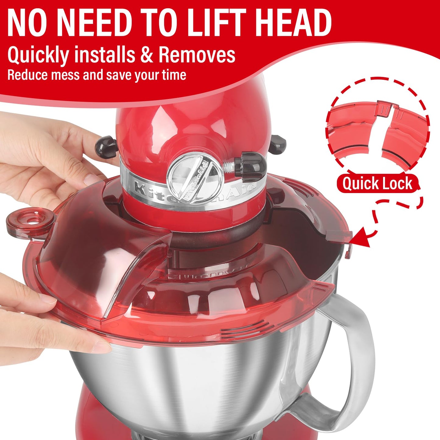 Pouring Shield for KitchenAid Tilt Head 4.5-5 QT (for Stainless Steel Bowls Only), for Kitchen aid Accessories and Attachments, Fully Enclosed Foldable Lid Mixer Bowl Cover, Not For Bowl Lift (Red)