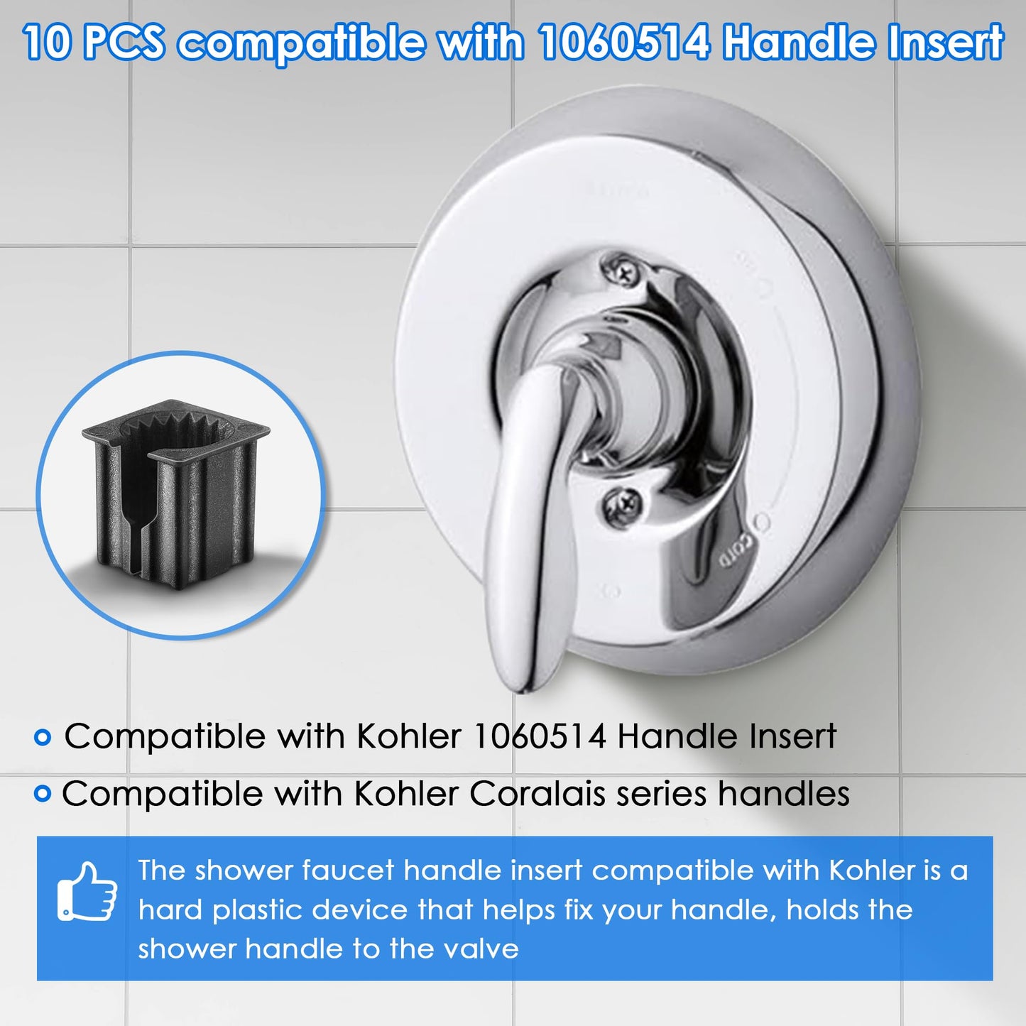 Dreyoo 10 Pcs Shower Faucet Handle Insert Compatible with Kohler, 1.5cm x 1.4cm x 1.2cm Shower Handle Parts Compatible with Kohler 1060514, Easy to Install