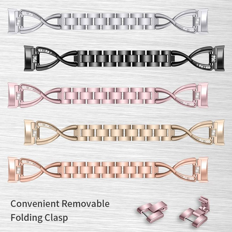 FitTurn Compatible with Fitbit Charge 5 Bands for Women Girl Metal Replacement Charge 5 Band Wristbands Strap with Bling Crystal Diamond Rhinestone Bracelet Bangle for Charge 5 (Vintage Gold)