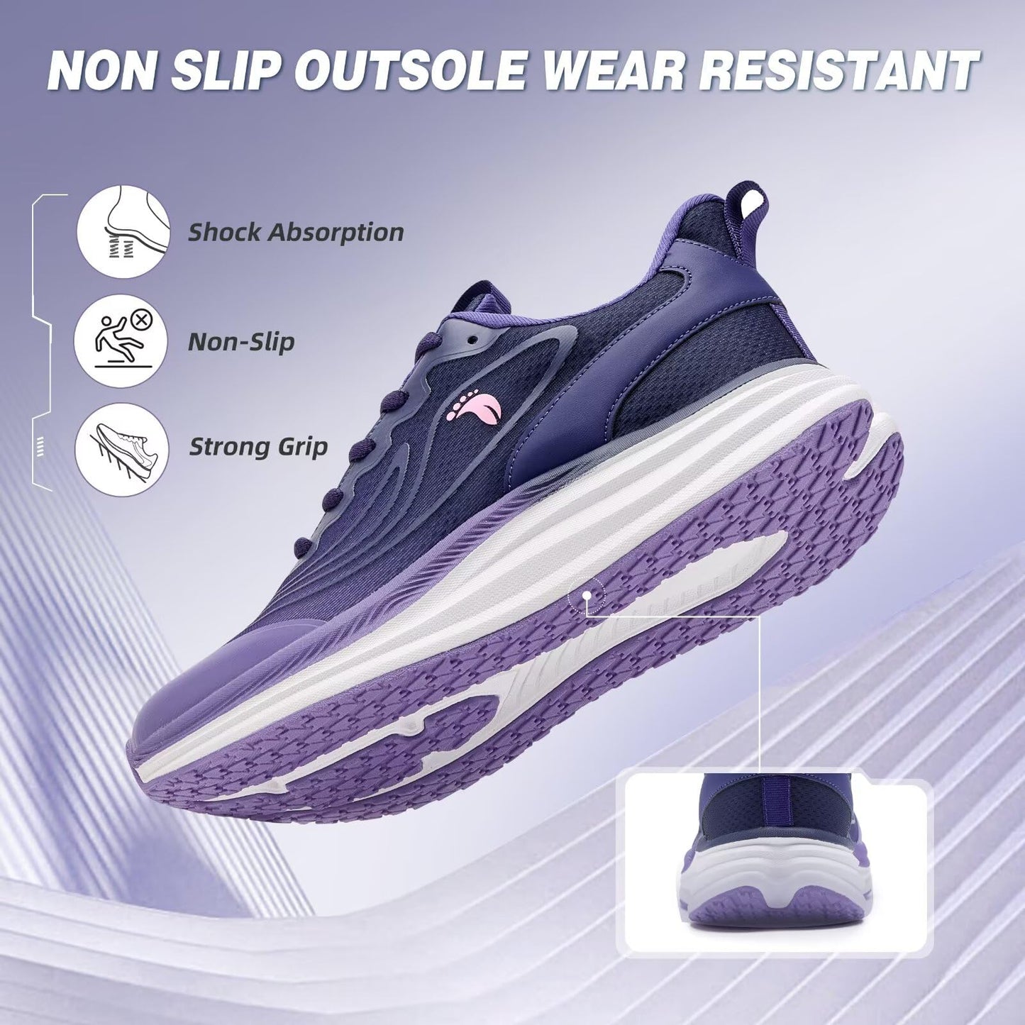 Women's Orthopedic Tennis Shoes: Supportive Plantar Fasciitis Orthotic Neuropathy Trail Sneakers, Indoor High Instep Composite Toe Athletic Standing Walking Shoes Purple Size 9.5
