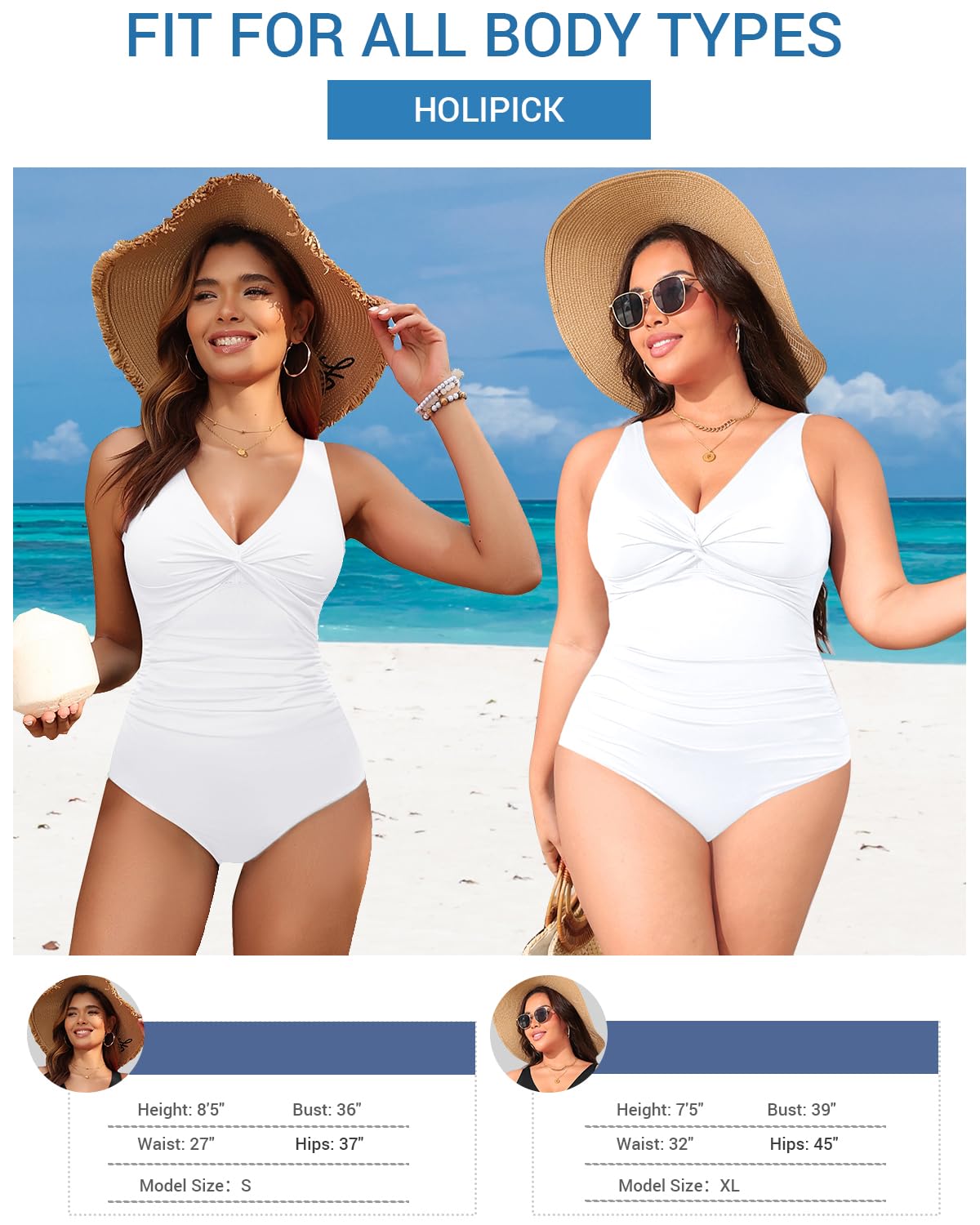 Holipick White Women Tummy Control One Piece Swimsuit - Push Up Bathing Suit Full Coverage Slimming Swimwear XXL