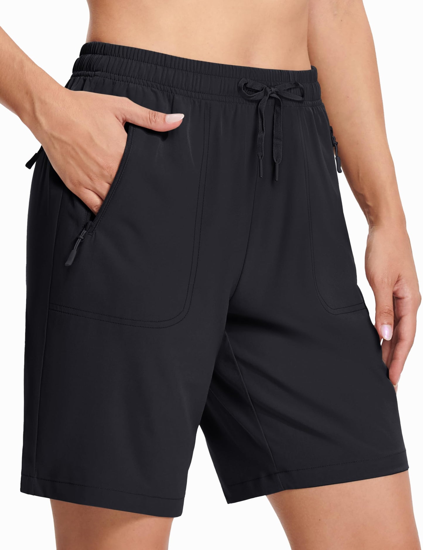 MAGCOMSEN Hiking Shorts Woman Lightweight 8 Inch Inseam with Pockets Water Resistant Running Shorts Black M