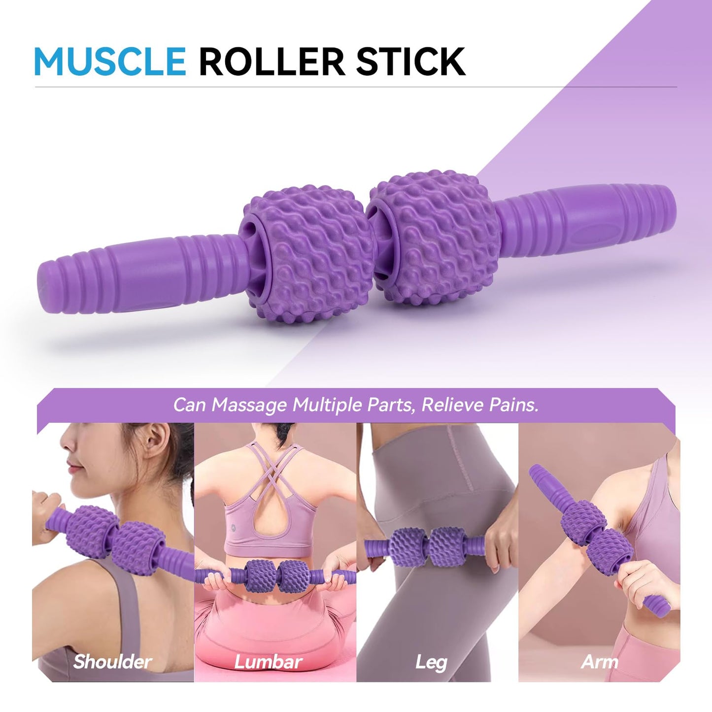 Zmarthumb 5 in 1 Foam Roller Set, High Density Fitness Exercise Foam Roller for Deep Tissue Muscle Massage, Massage Roller, Massage Ball, Resistance Band, for Whole Body(Purple)