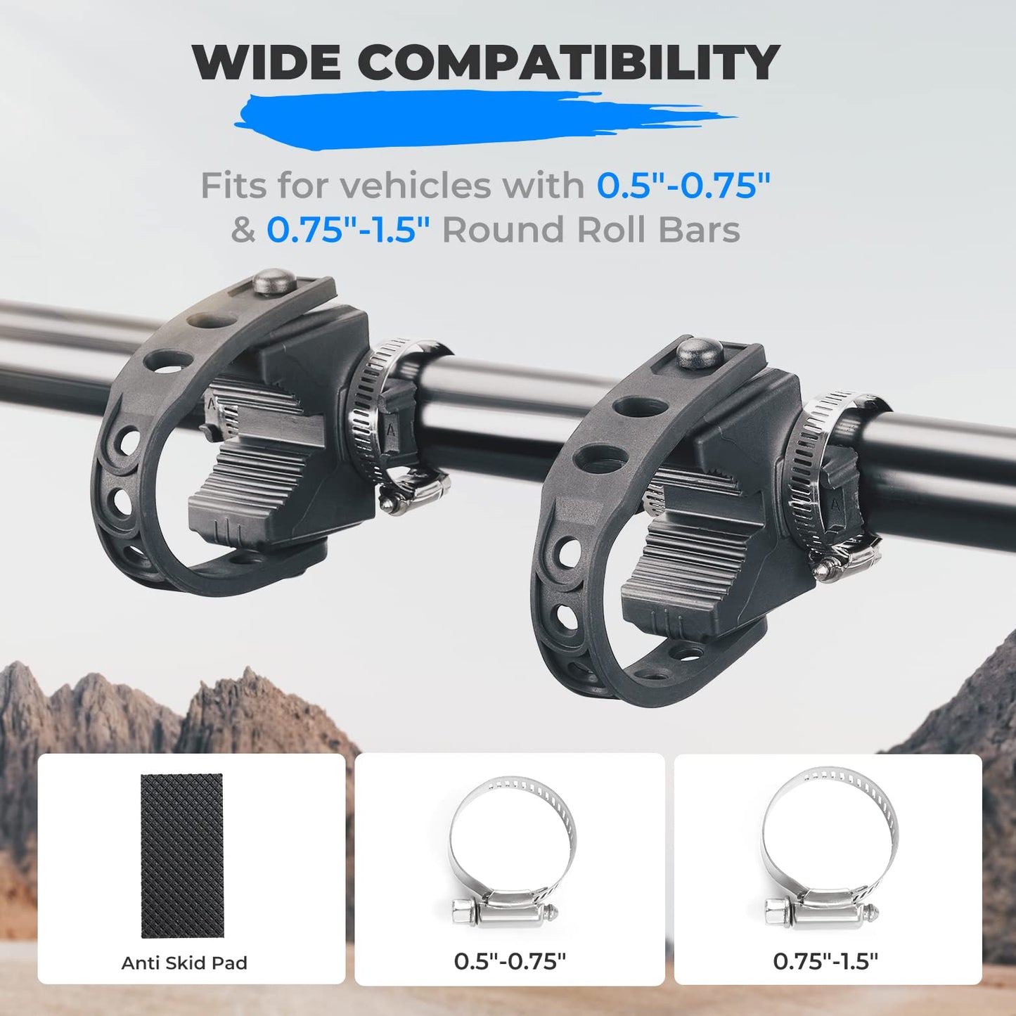 KEMIMOTO Type A Shovel Holder Rubber Clamp Grip Mount Kit Fits 1"-1.5" Dia. Tools, Clamps Mount For 0.5"-0.75"-1.5" Bar Tube Tool Grip Quick-Release ATV UTV Snowmobile Golf Cart