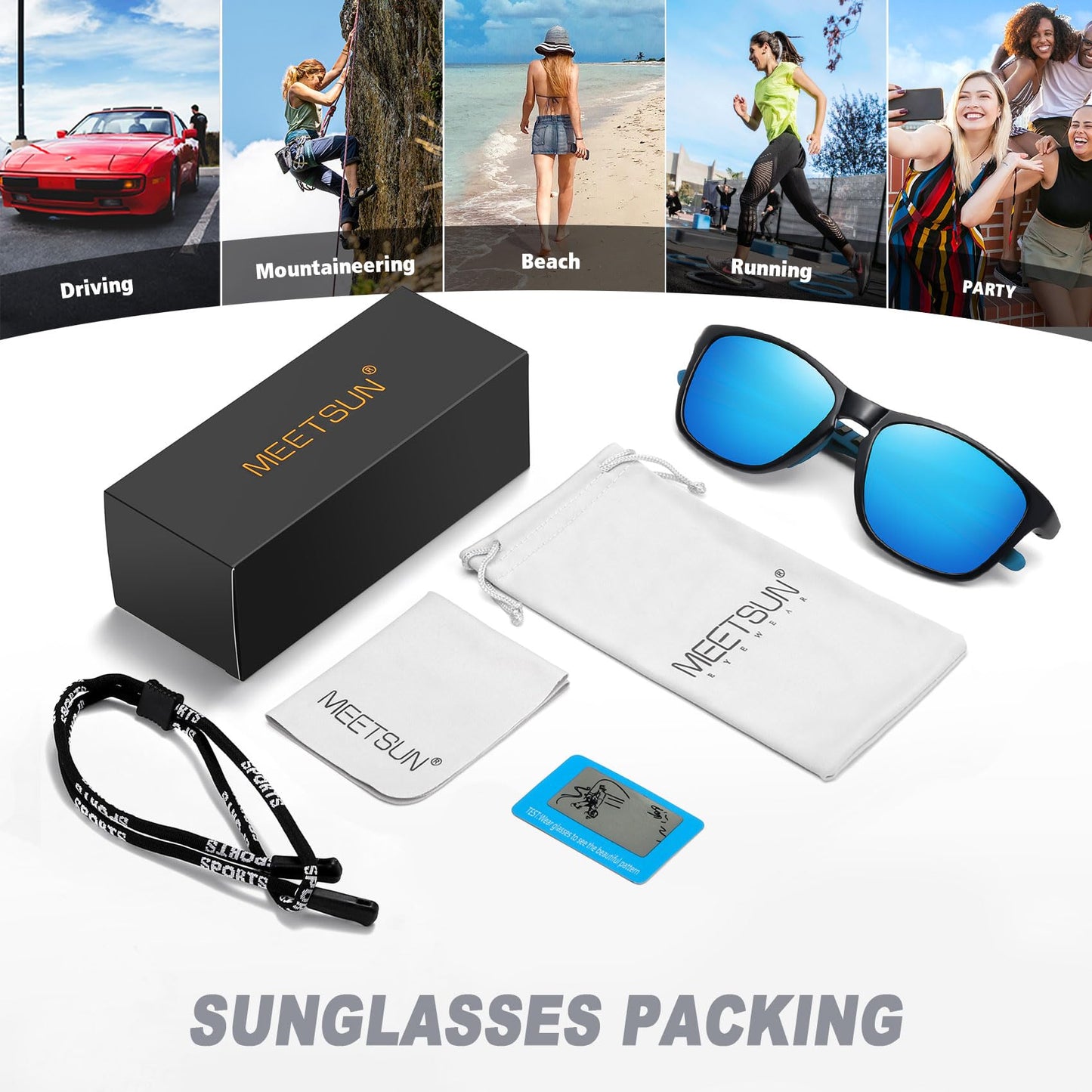 MEETSUN Polarized Sports Sunglasses for Women Men Driving Running Cycling Fishing Sun Glasses UV400 Protection Black Frame-Ice Blue Mirror Lens