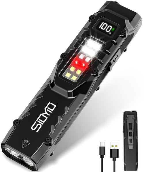 Siuyiu 1500 Lumens EDC Flashlight, LED Small Flashlight Ultra-Slim Flat Shape Type-C Rechargeable, Mini Flashlights IPX4 Waterproof, Pocket Clip Tactical Flashlights for Camping, Emergency