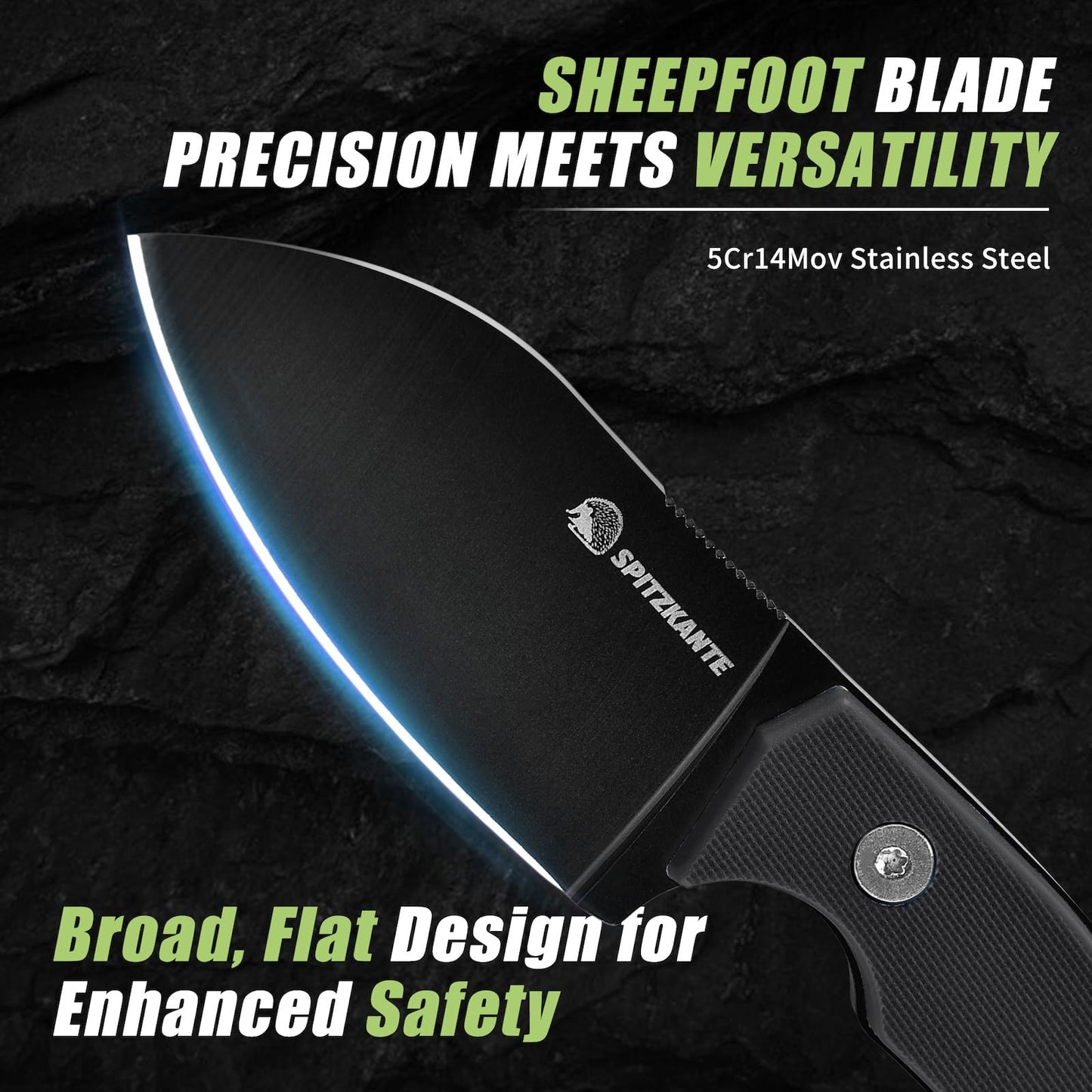 SPITZKANTE P-DA Neck Knife with Sheath and Necklace, EDC Fixed Blade Knife with 2.8" 5Cr14MoV Stainless Steel, Black Handle for Outdoor Use