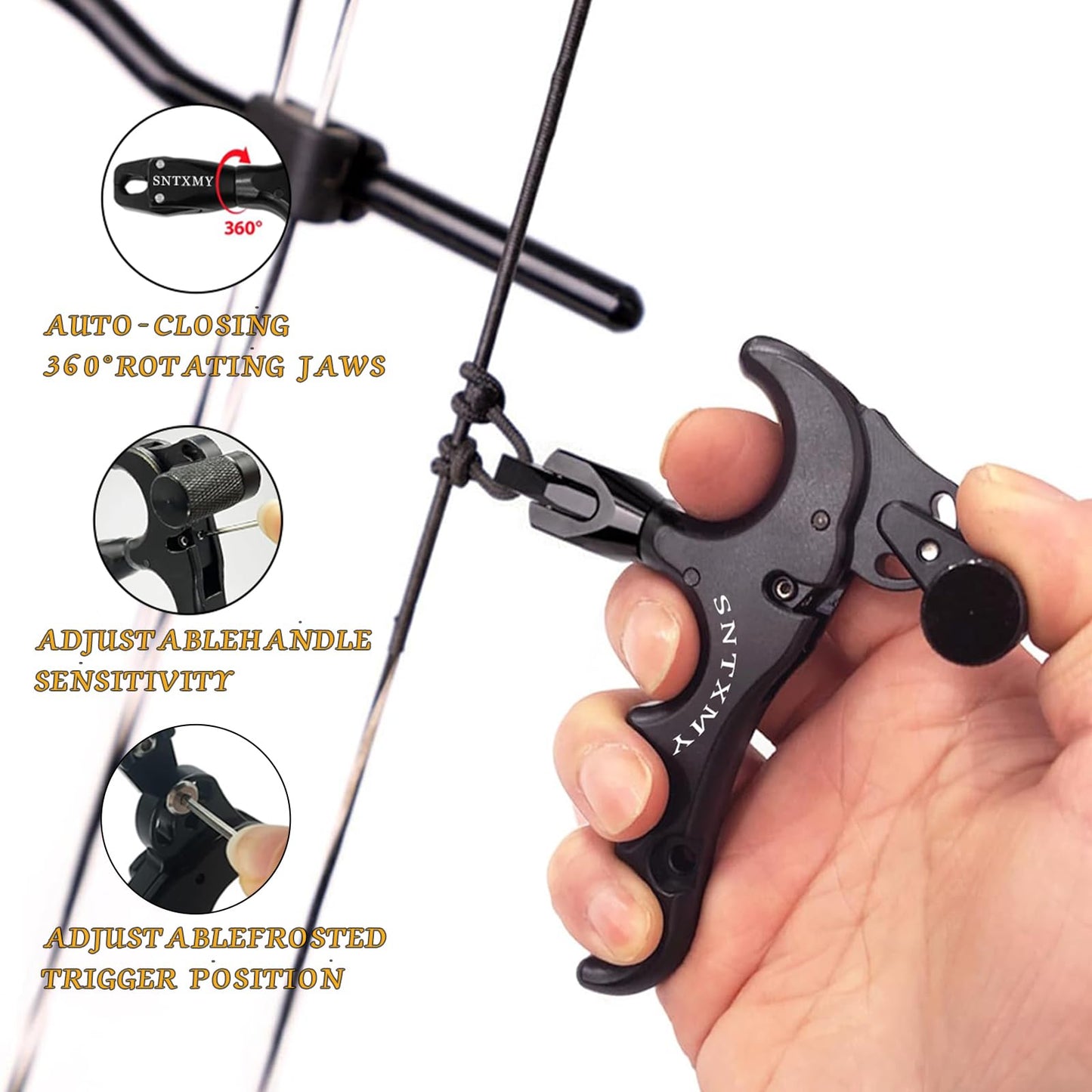 sntxmy Bow Release for Compound Bow, Archery Release Trigger, Compound Bow Release, Thumb Release. (4 Finger Bow Release, Camo)