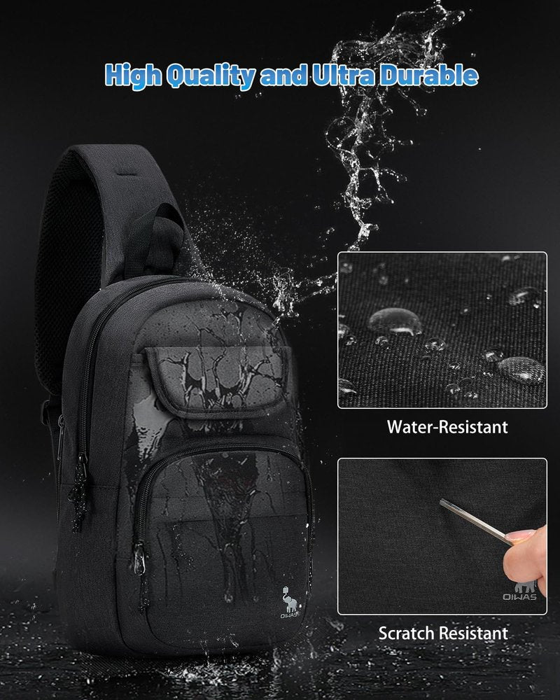 OIWAS Sling Bag Crossbody Backpack for Men, One Strap Backpack Hiking Daypack Chest Bag for Women Large Capacity Water Resistant Shoulder Bags (black)