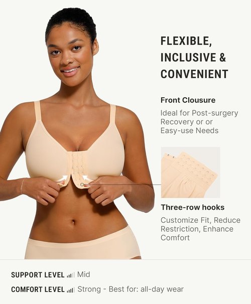 FeelinGirl Post-Surgery Bras - Wireless Front Closure Mastectomy Bra for Full Coverage Comfort