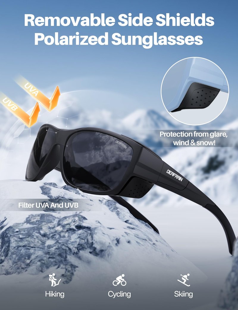 DEAFRAIN Sport Polarized Sunglasses for Men Women with Removable Side Shields for Hiking Skiing Climbing Running Traveling Classes UV400 Protection