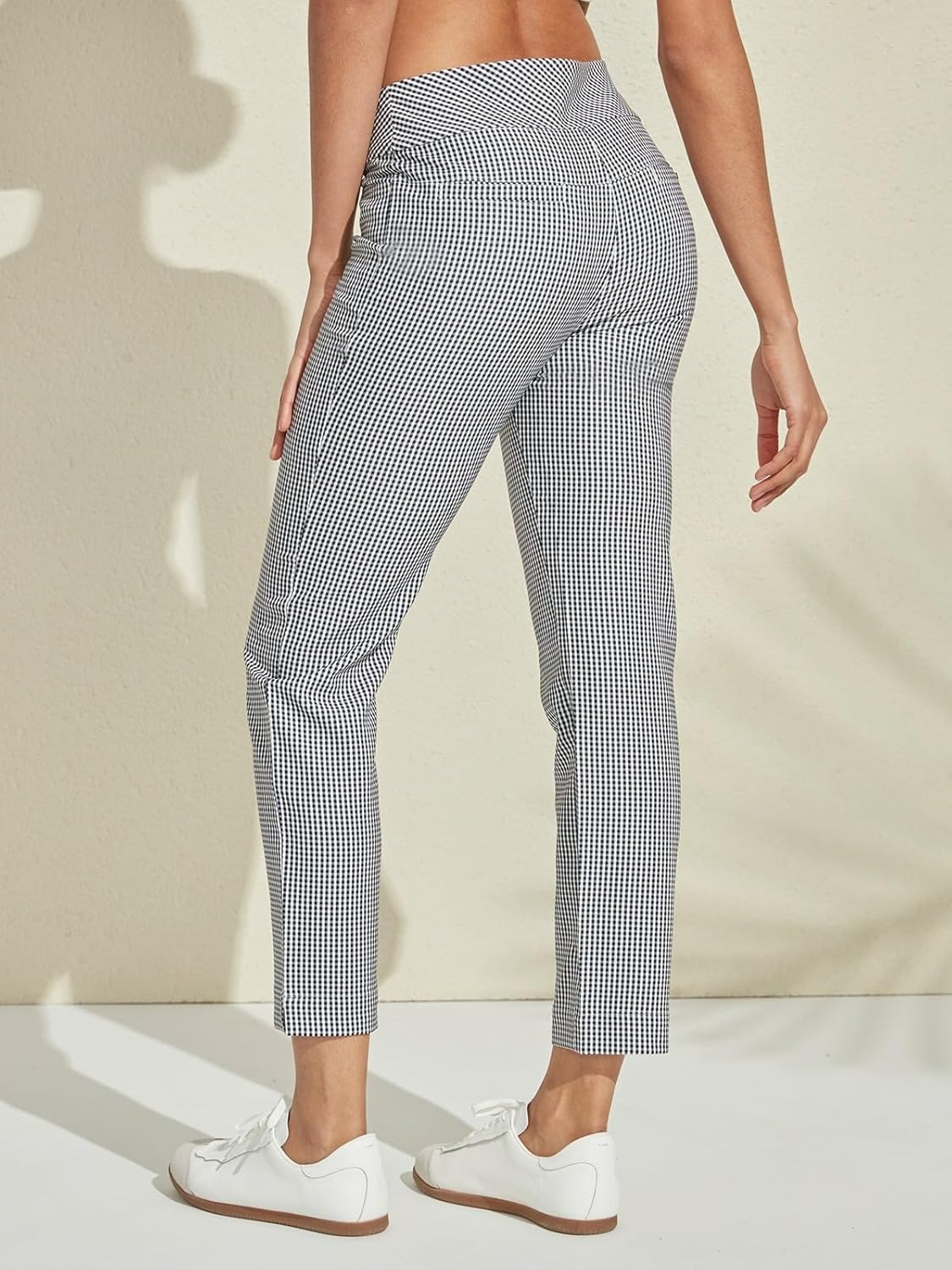 Skiennix Women's Golf Plaid Pants - Stretchy Casual Ankle Pants with Pockets for Travel & Lounge