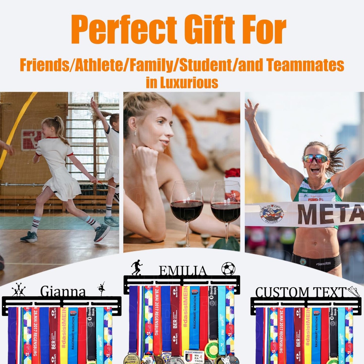 Skiennix Personalized Medal Holder - Custom Name Display Rack for 63 Awards Ribbons | Metal Wall Mount