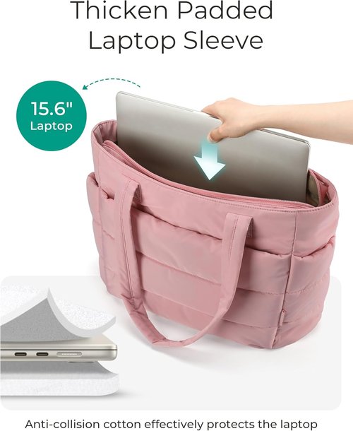 BAGSMART Tote Bag for Women - Lightweight Puffy Shoulder Handbag with Compartments for Travel & Work