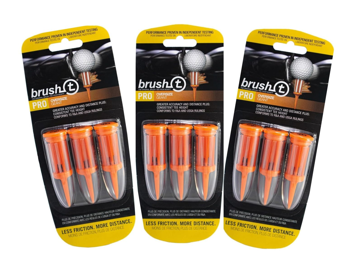 BRUSH-T Premium Plastic Golf Tees, Orange Oversize 9-Pack, Size 2.4”, Unbreakable Innovative Design, Consistent Height, Perfect Golf Gift for Men and Women. Golfing Tees, Works with Any Golf Ball
