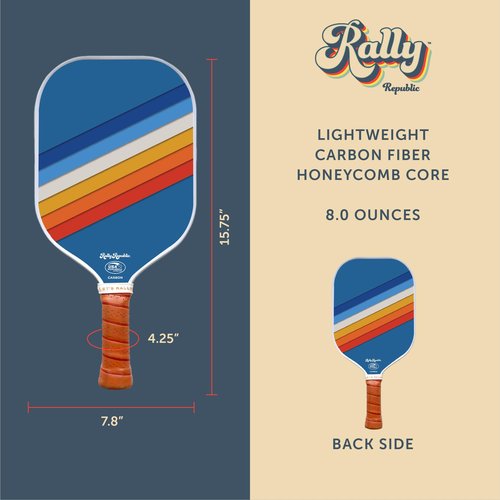 Rally Republic Officially Licensed Pickleball Paddle - USA Pickleball Association Approved Racket - Lightweight Honeycomb Core, Carbon Fiber Exterior, Premium Leather Grip for Comfort