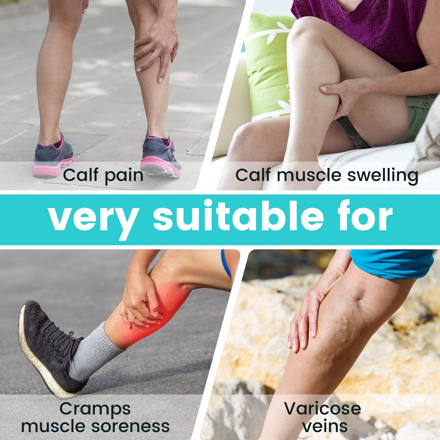 Sylong Calf Compression Wrap Brace for Men & Women, for Swelling Torn Calf Muscle, Diamond-shaped Elastic Band for Pressure, fit Varicose Vein Pain Relief -L/XL