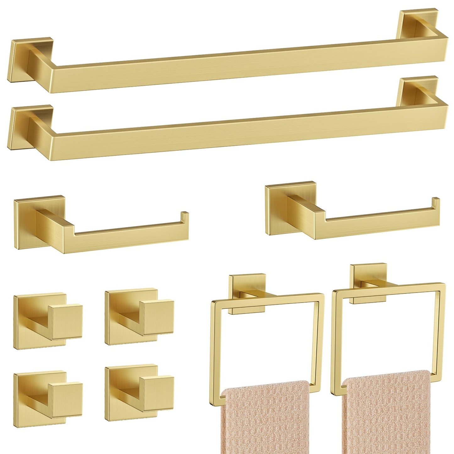 10-Piece Brushed Gold Bathroom Hardware Set Gold Towel Bar Set,Towel Holder/Rack for Bathroom,Stainless Steel Wall-Mounted 23.6 Inch Bathroom Accessories Set