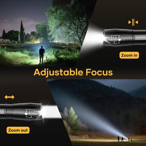 BulkWise 4 Pack Rechargeable Flashlights High Lumens, Bright 1 Mode Small Flashlight Powerful Tactical Flashlights Rechargeable, LED Flash Light Zoomable for Camping Hiking Emergency Gift