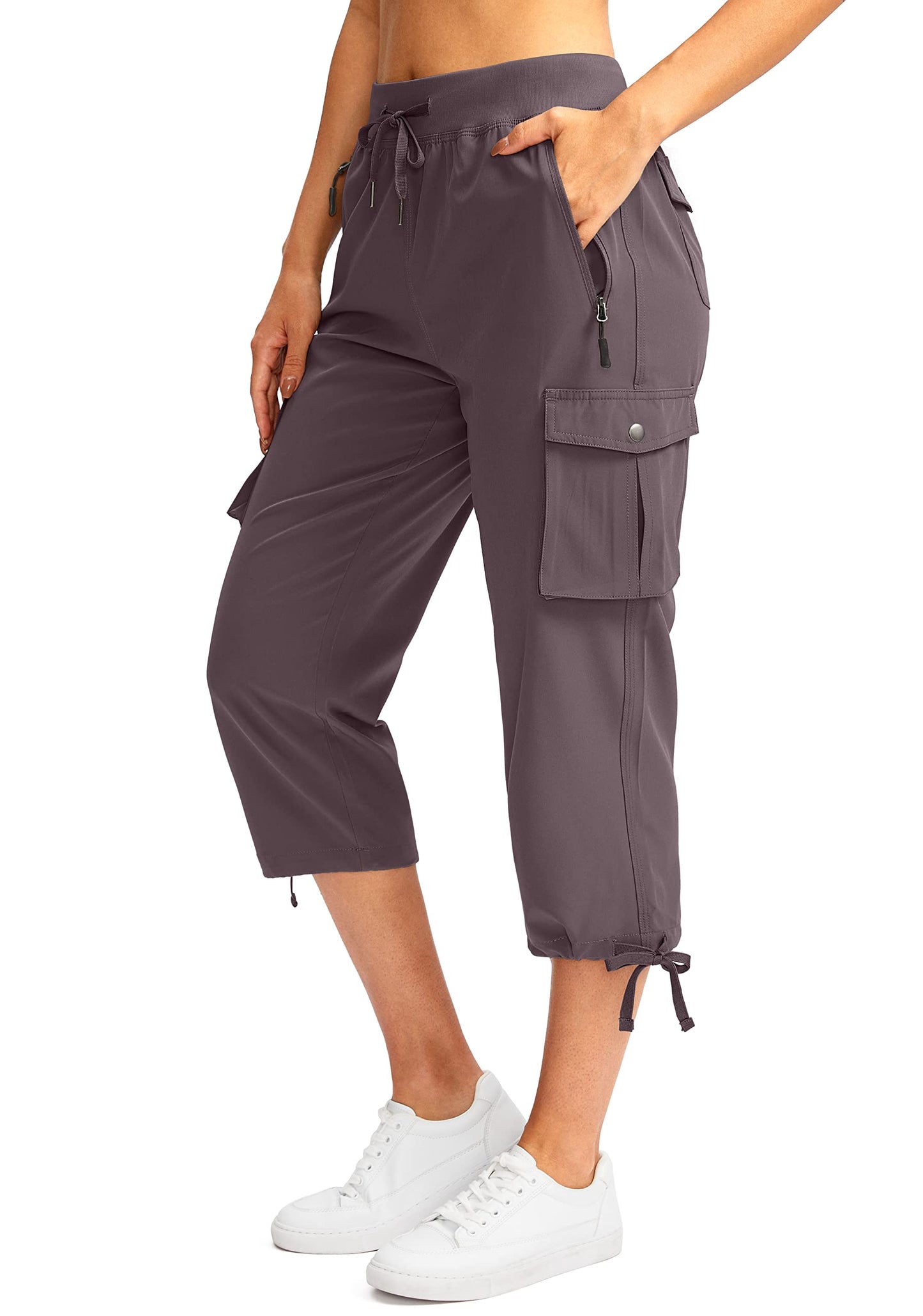 Soothfeel Women's Cargo Capris Pants with 6 Pockets Lightweight Quick Dry Travel Hiking Summer Pants for Women Casual (Dusty Purple, S)