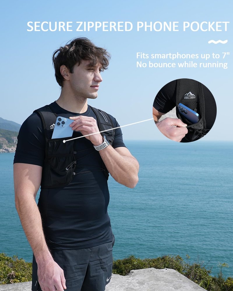 Zelvot Running Vest for Women Men, USA Original Patent, Adjustable Chest Straps Running Hydration Vest with 500ml Soft Flask, Lightweight Reflective Hydration Backpack for Marathon (Black, XS/S)