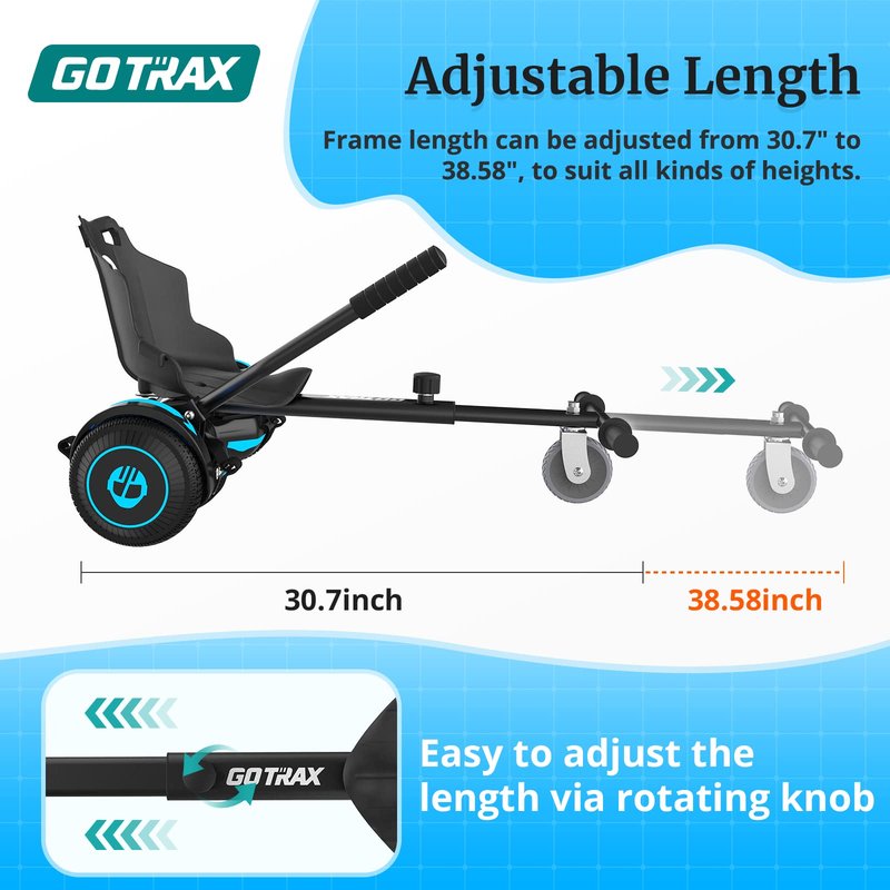 Gotrax HoverflyKart Seat Attachment Accessory for 6.5" 8" 8.5" 10" Self Balancing Scooter, Adjustable Frame Length and Handlebar Control Buggy Attachment, Hover Board Go Kart Accessory, Large, (Black)
