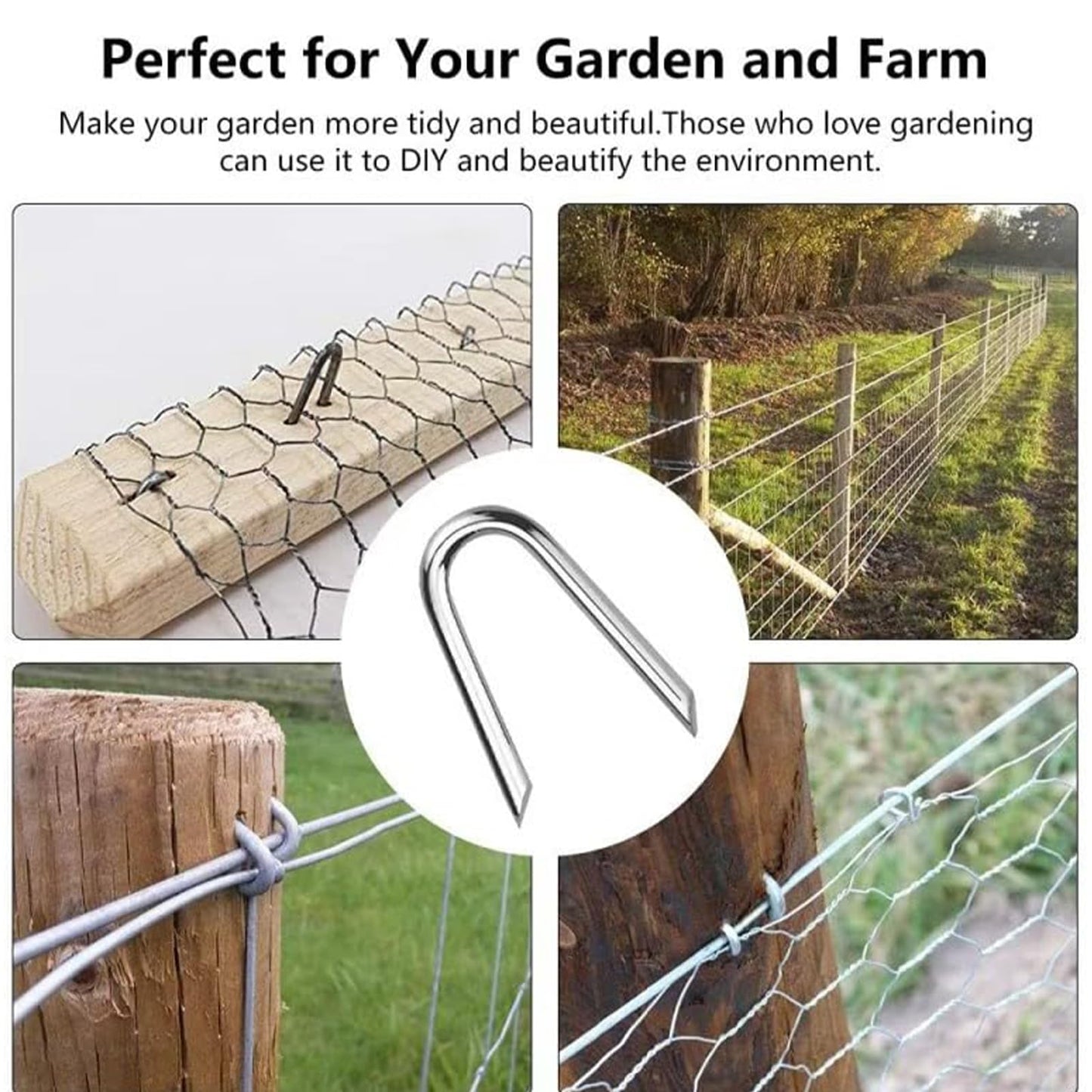 AHEONLAR Wire Fencing Staples (400PCS), 1'' Galvanised Fence Staples, U Nails Fence Fasteners Yard Cable Staples, U Shaped Nails for Wood, Chicken Wire, Mesh Fence, Woven Fencing and Wire Mesh