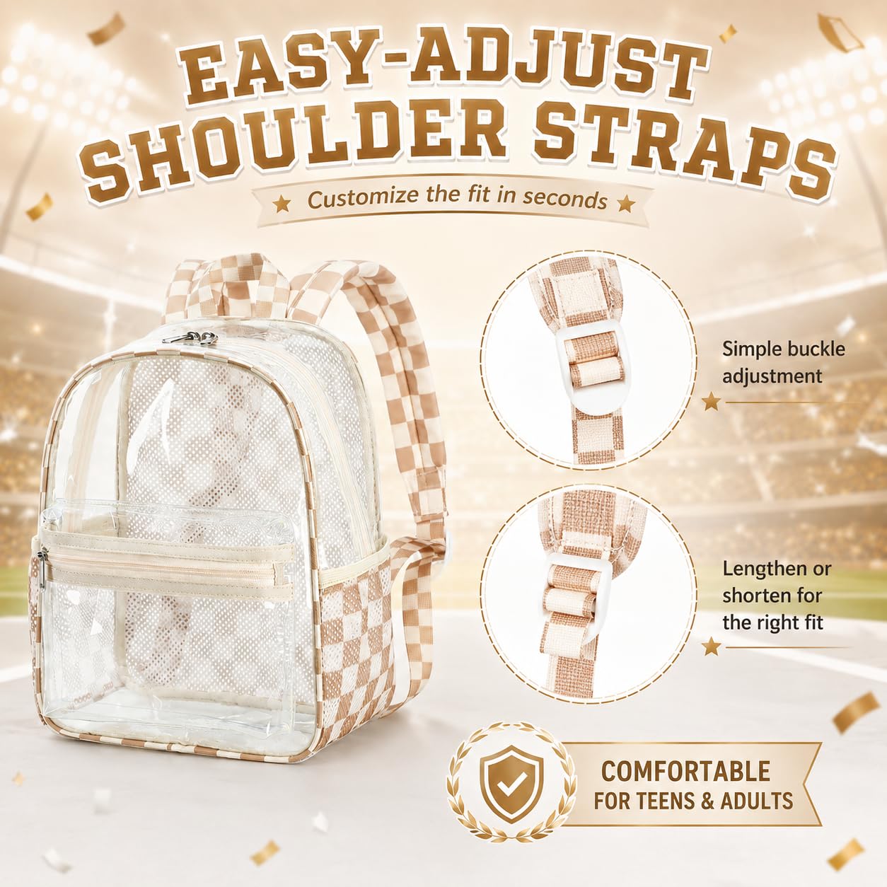 BTOOP Mini Clear Backpack for Stadium Events, 12 x 9 x 5 Inch Transparent PVC Bookbag, Fits Within Common 12x12x6 Stadium Bag Limits, for Concerts, Festivals, Women and Teens