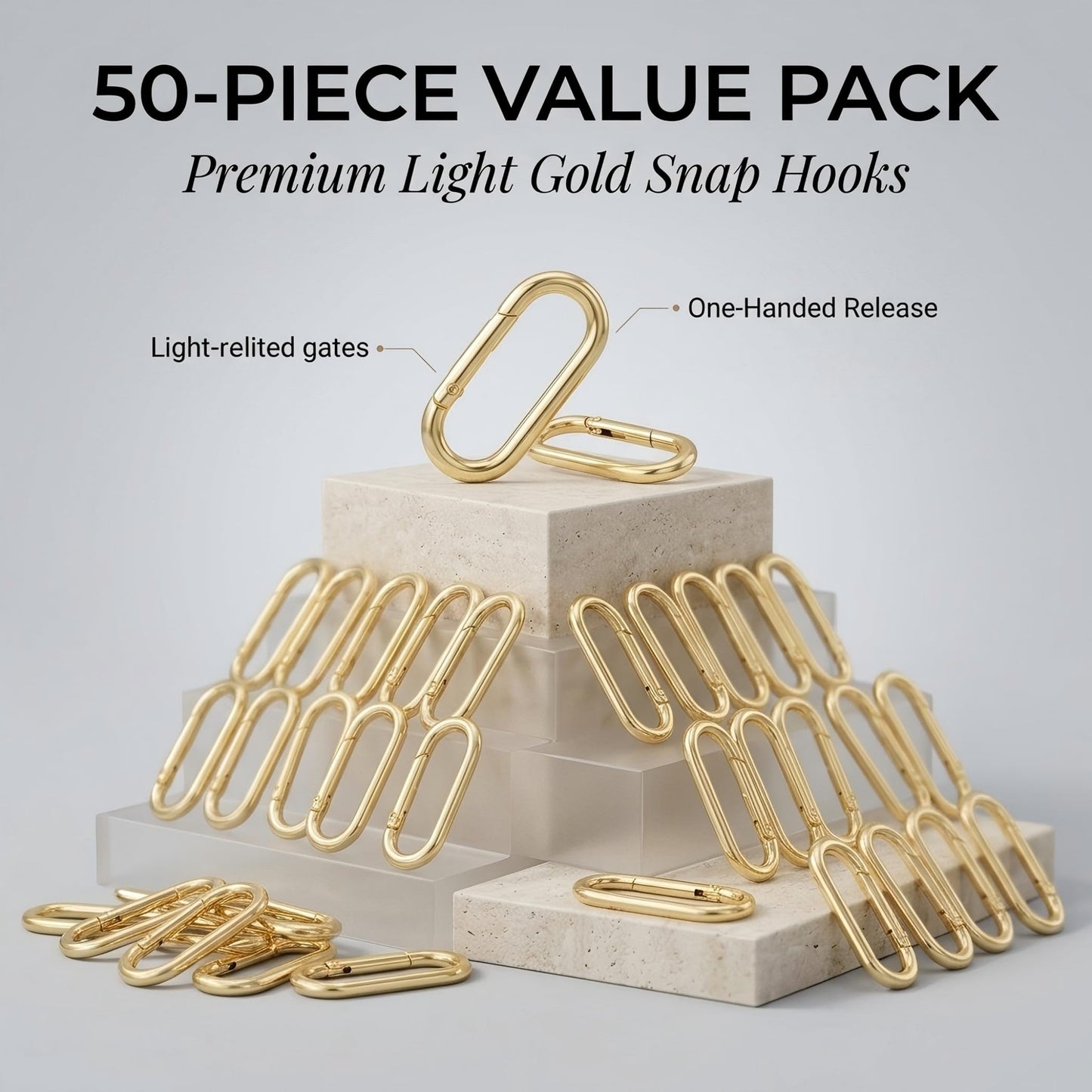 WTYONZEL 50Pcs Gold Oval Shape Carabiners Clip,Cute Carabiners Keychain Purse Clip, Heavy Duty Opening O Ring Carabiner for Keychains,Backpacks, Keys