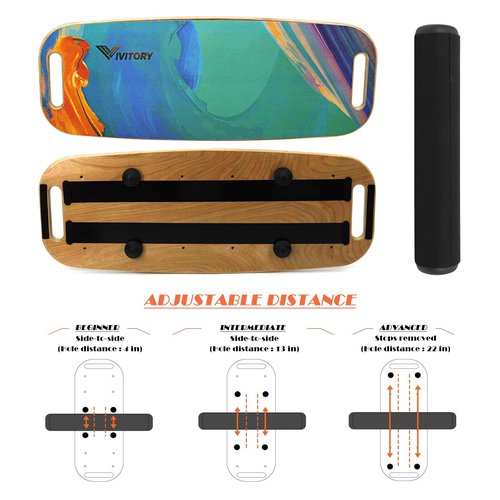 VIVITORY Balance Board Trainer with Handle, Roller Board with Adjustable Stoppers – 3 Different Distance Options 4, 13 and 22 inches, for Hockey, Surfing, Snowboarding, Skateboarding and Skiing