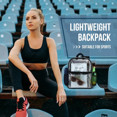 Sweetude 6 Pcs Clear Backpack bulk 11.4 x 9.5 x 5.1 Inch Bag Stadium Approved Plastic Transparent Backpack with 2 Water Holders (Black)