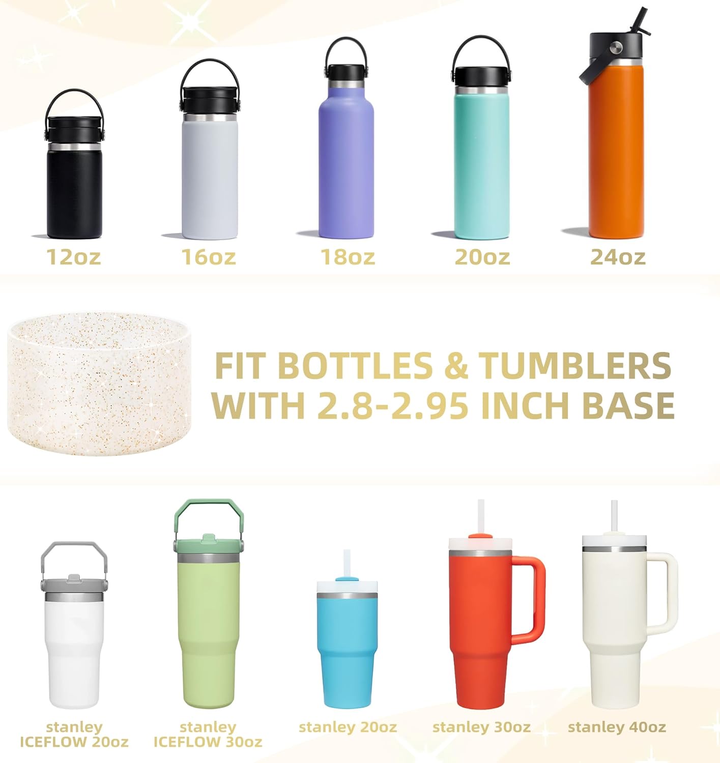 Vmini Glitter Silicone Boot - Protective Anti-Slip Sleeve for Stanley Tumbler & Hydro Flask | Fits 20-40oz & 12-24oz Bottles