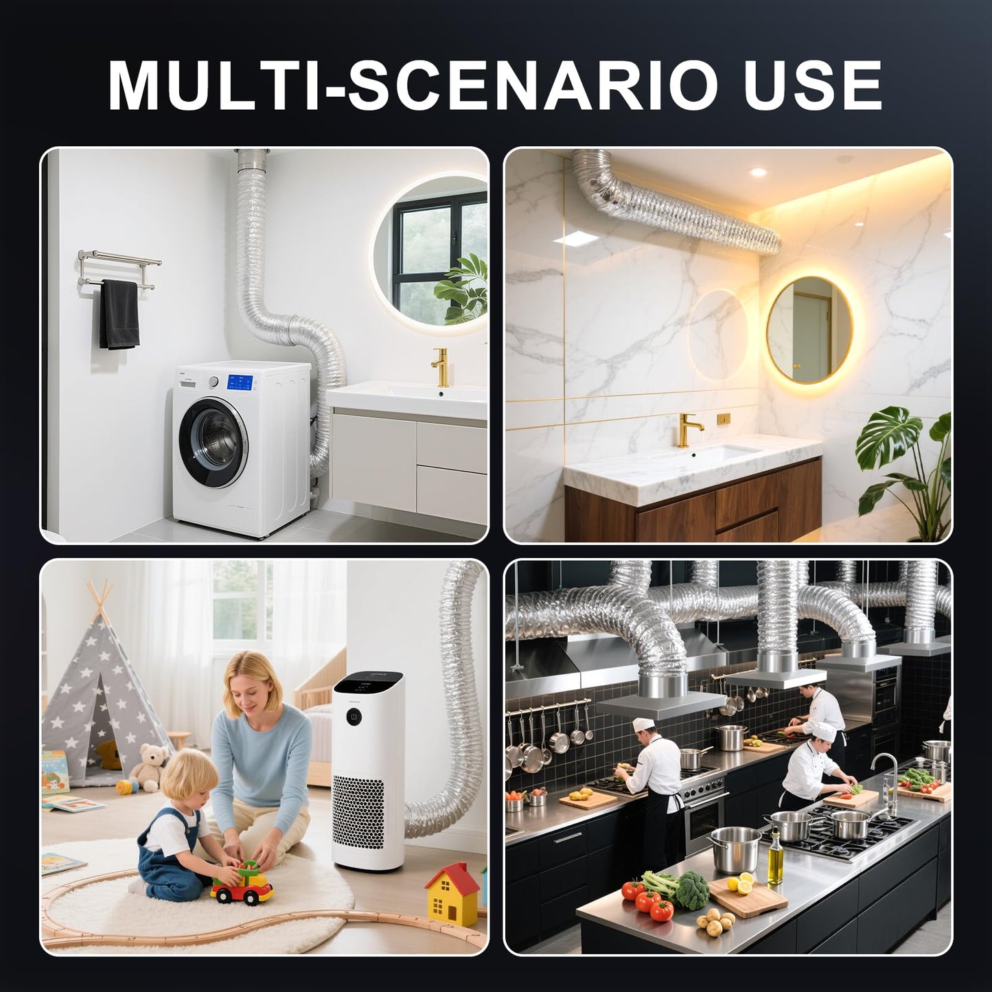 DHGBD 4 Inch Dryer Vent Hose 5FT, Flexible 6-Layer Aluminum Duct with Reinforced Rolled Edge Ends, Fireproof Dryer Exhaust Hose for Indoor Venting and HVAC Use