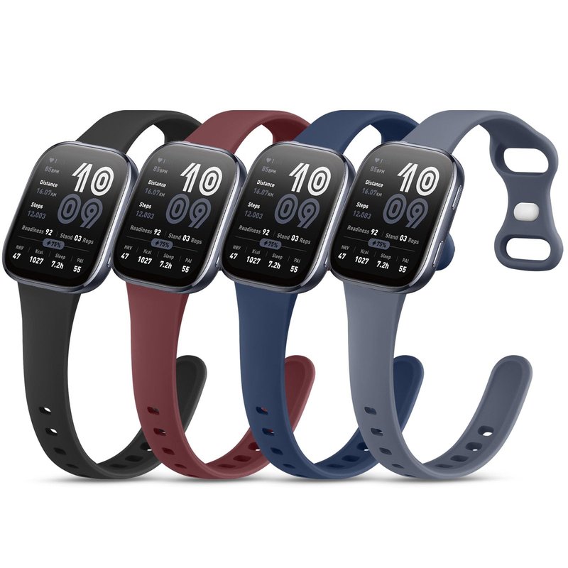 4 Pack Slim Silicone Watch Bands for Amazfit Bip 6/Bip 5/ GTR 4/ GTR 3/3 Pro/GTR 2/2e/GTR 47mm/Balance Watch Band Women Men, 22mm Sport Silicone Adjustable Strap (Milk Tea/Smoke Purple/Pink Sand/Starlight)