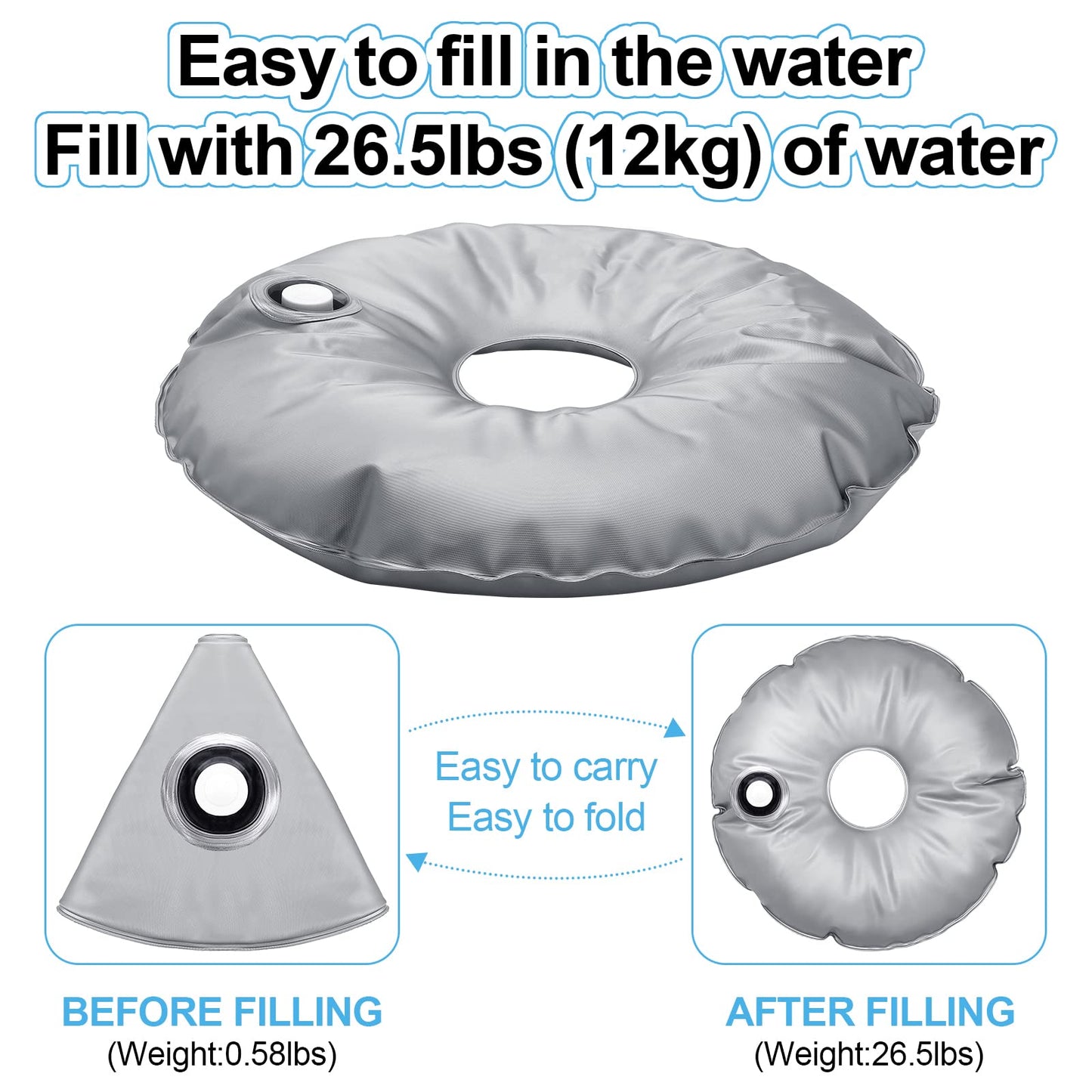 Tondiamo 2 Pcs 20.87 Inch Water Umbrella Weight Bags Flags for Base Stand Outdoor Collapsible Portable Sunshade Base Holder Bags for Beach up to 26.5 lb Water, 20.87 Inches in Outer Diameter