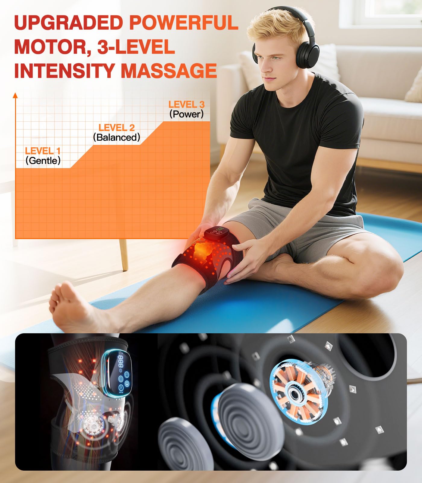 Lanieney Knee Massager with Heat and Red Light Therapy, Knee Brace with Vibration, 5000mah Wireless Cordless,660nm & 850nm Red Light Therapy Adjustable Knee Wrap for Knee/Elbow/Shoulder Pain Relief