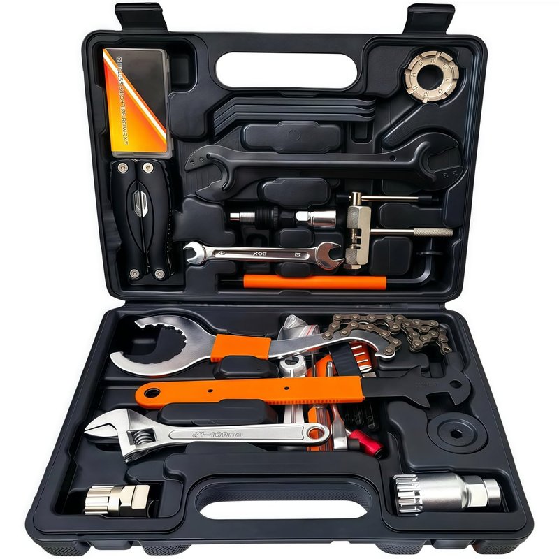 YBEKI Professional Bike Repair Tool Kit with Hard Case - Complete Maintenance Set for Mountain & Road Bikes, Includes Ratchet, Chain Tool, Crank Puller, Tire Bead Breaker, Multi-purpose Pliers