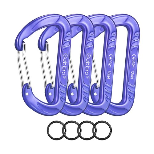 Gabbro Carabiner Clips Heavy Duty 12kN (2697 lbs), | 3.2 Inch, Aluminum, Wiregate Snap, Lightweight, 4 Pack | for Hammock, Hiking, Camping, Water Bottle, Dog Leash Harness, Keychains - Purple