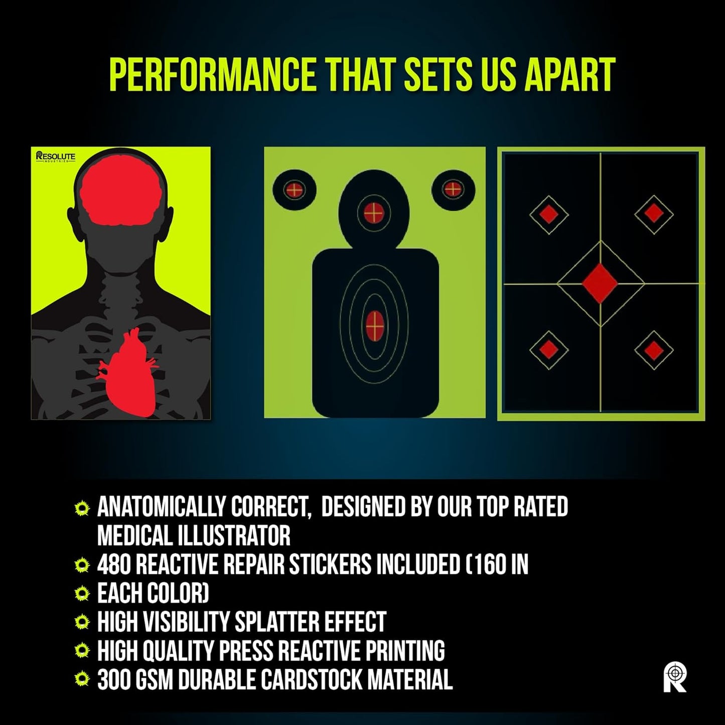 Resolute Shooting Targets - 12x18 Medically Designed Splatter Targets for Pistol & Rifle Practice (25 Pack)