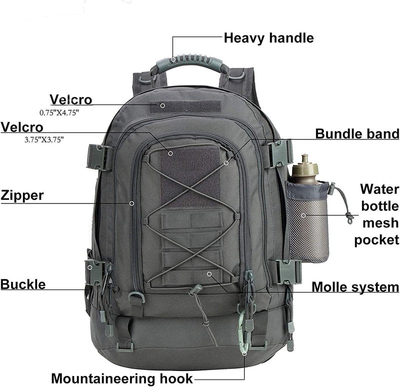 TheKidsRefined Expandable 40-64L Military Tactical Backpack 3 Day Bag Hiking Gym Sport Camping