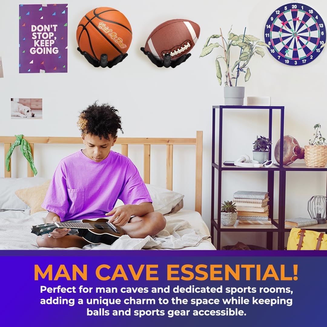 Skiennix Wall-Mounted Ball Holder - Premium Resin Display for Basketball, Soccer, Football | Secure Sports Room Decor