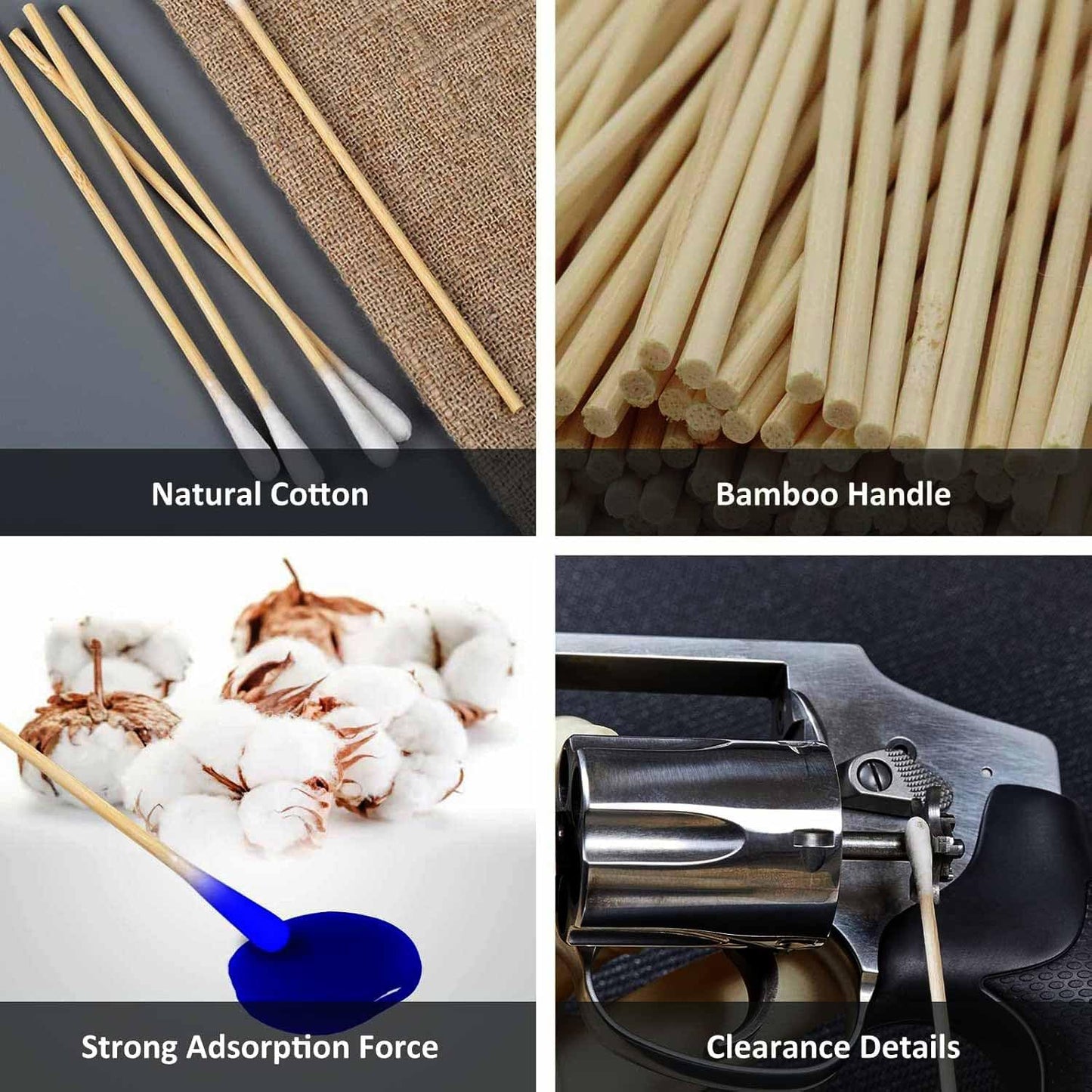 Skiennix Gun Cleaning Swabs - 500 PCS Lint-Free Cotton with 6" Sturdy Bamboo Sticks | Ideal for Firearms, Electronics & Makeup