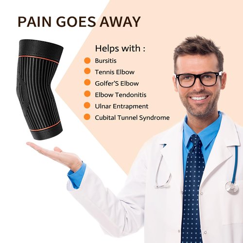 Vlela Elbow Compression Sleeve, Elbow Brace For Tendonitis and Tennis Elbow,Golfers, Arthritis, Bursitis,Pain Relief,Weightlifting, Fit for Men & Women (Orange, Large)