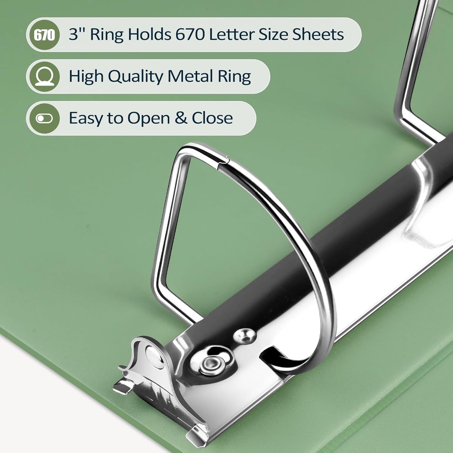 Sooez BinderX Extra Durable 3-Inch D-Ring Binder | Holds 670 Sheets | Customizable Olive Green Cover