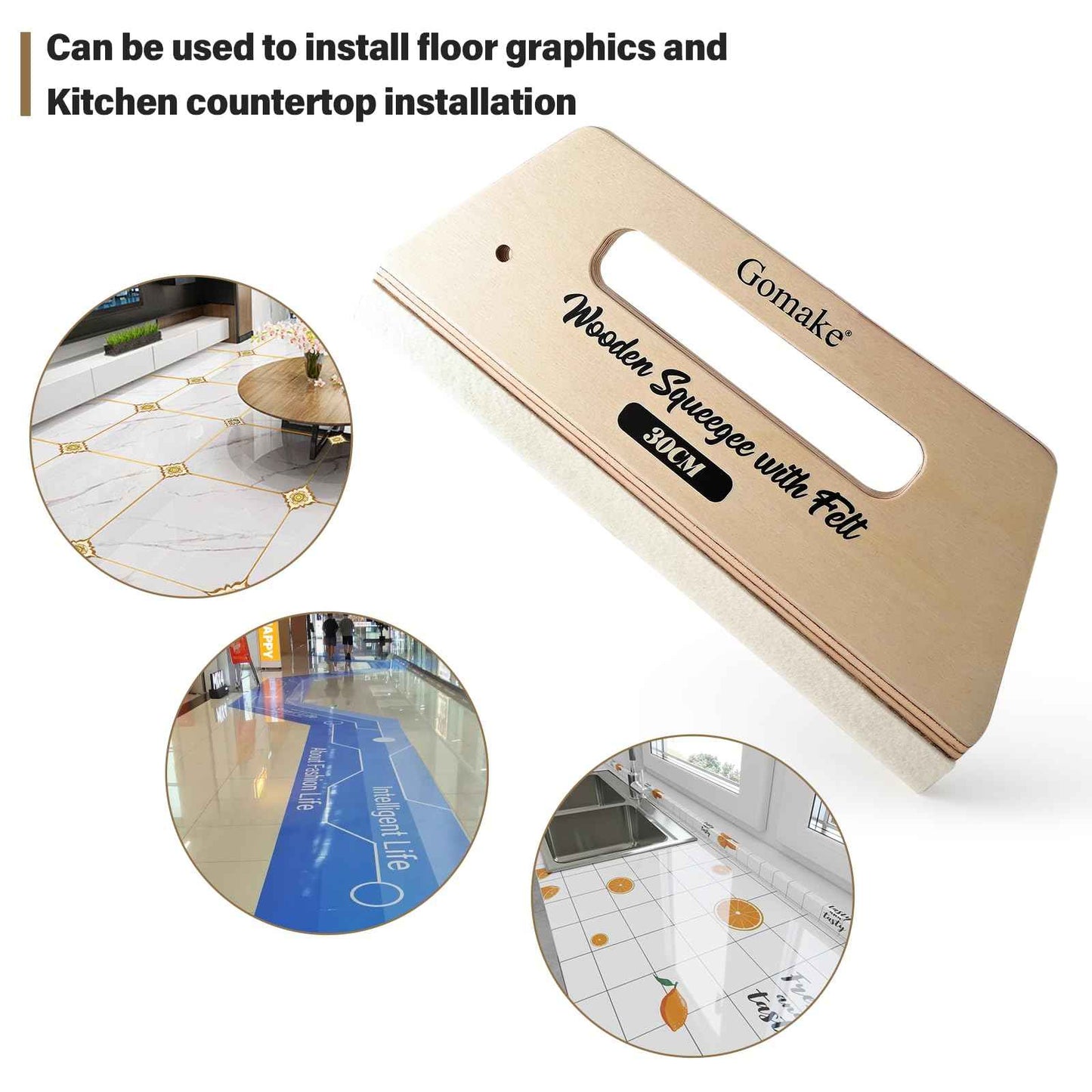 Gomake Wallpaper Smoothing Tool Large Wooden Squeegee with Felt for Large Film Application,Floor Graphics Installing,Doors and Windows Decal Applications