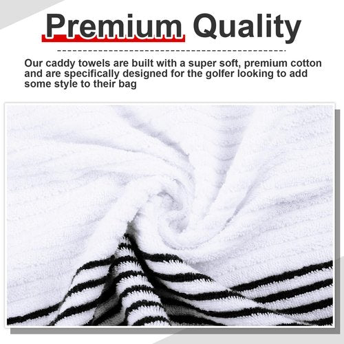 Mixweer 1 Pcs Caddy Golf Towel 22" x 42" Large Caddy Towel Camping Sport Towels Cotton Soft Towels for Man Golf Lovers (White with Black Stripe)